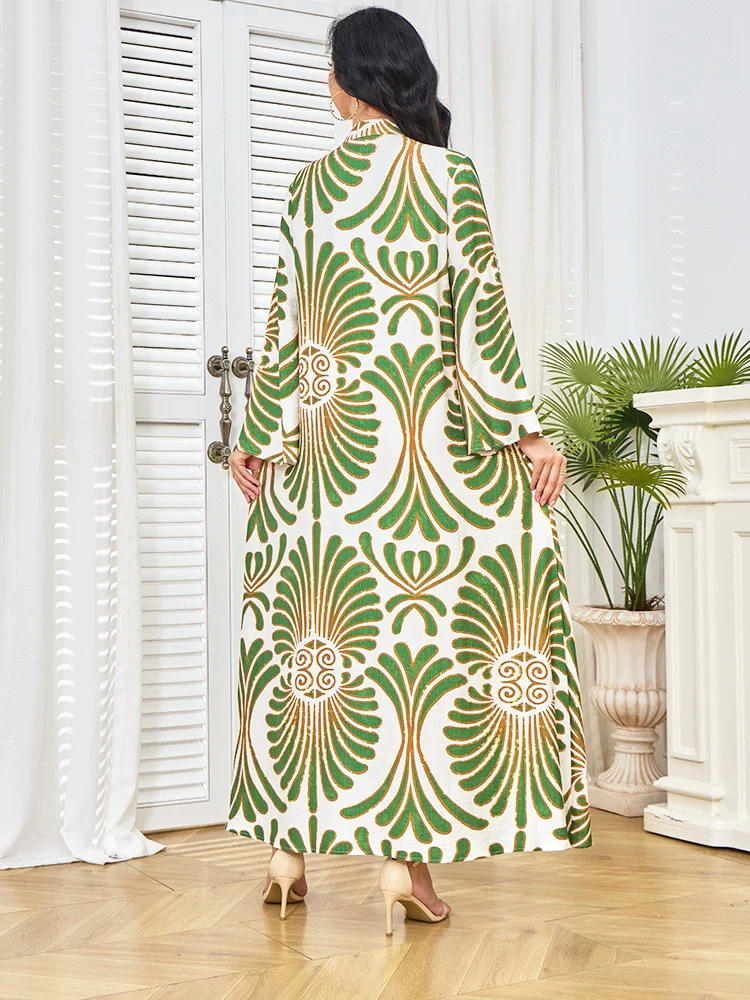 Middle Eastern Robe Muslim Luxury Fashion Robe Women's Long Dress Printed Diamond Dubai Dress Tourism Party Islamic Dress