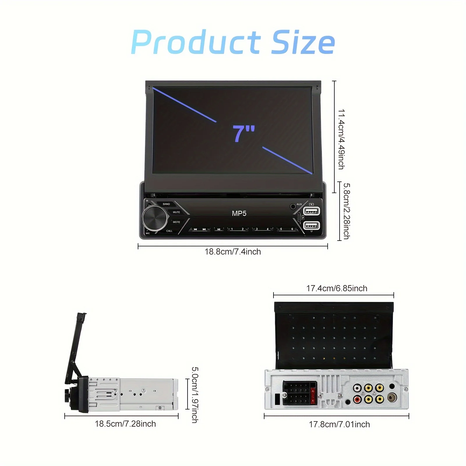 

CAMECHO 1DIN 7"IPS Screen HD EQ Manual Retractable Monitor MP5 Stereo with FM Radio Receiver with Rear View Camera +MIC