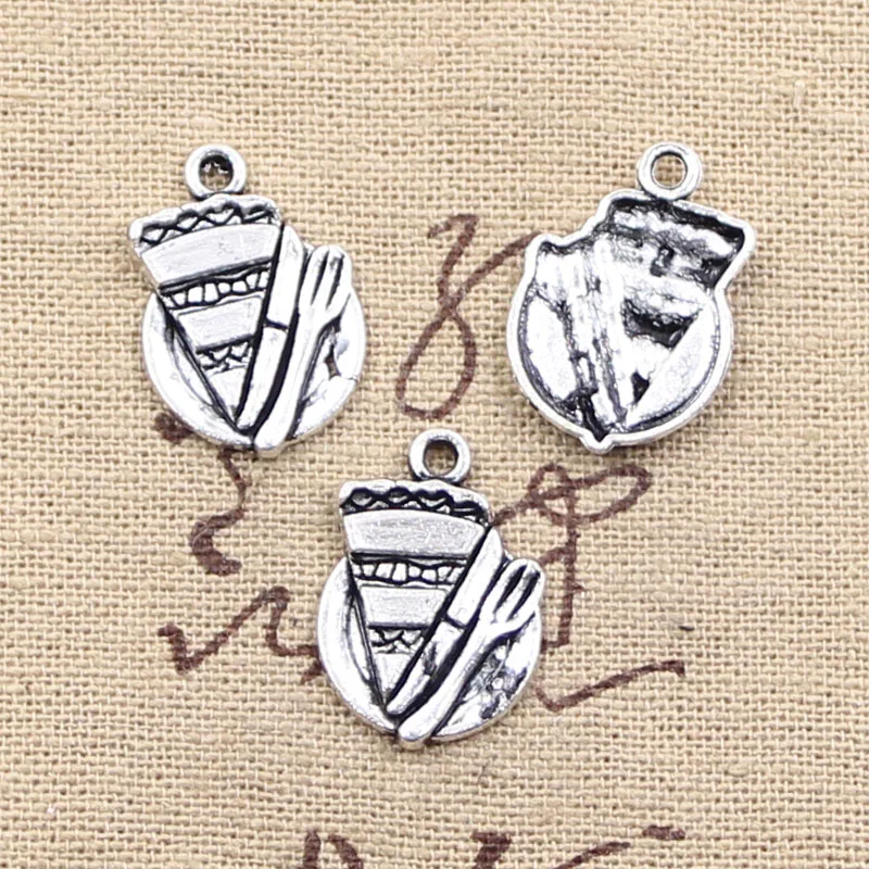 15pcs Charms Slice Of Pie Cake Fork 20x14mm Antique Silver Color Pendants Making DIY Handmade Tibetan Finding Jewelry