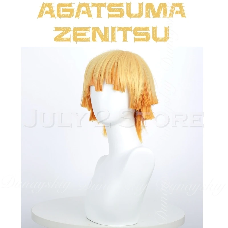 Agatsuma Zenitsu شيطان أنيمي القاتل تأثيري مع نمط المثلث الأصفر هاوري وشعر مستعار قصير شقراء تأثيري حلي جميع المجموعة