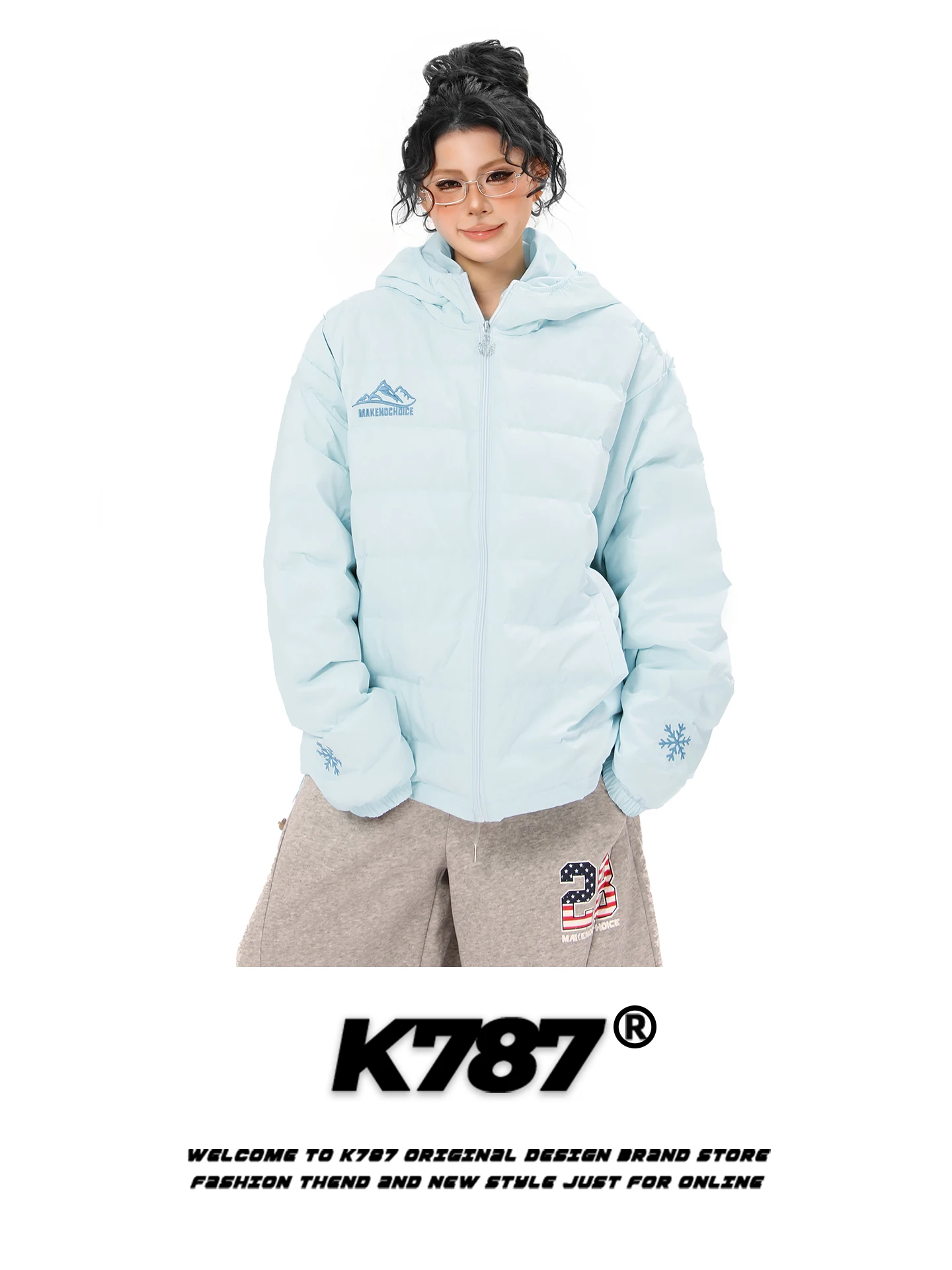 

Куртка женская зимняя K787 American Sle, легкая, с капюшоном, вышивкой, белая, из пуха, молодежная, популярная, верхняя одежда