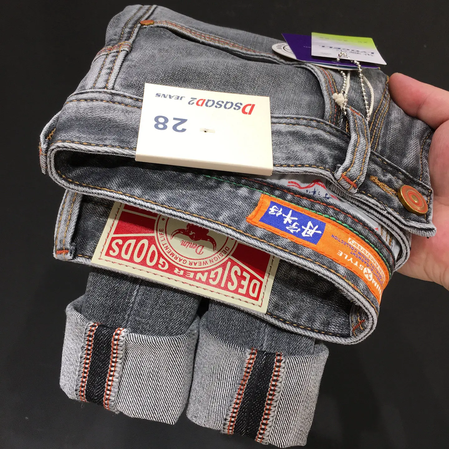 

Spring Men's Jeans 2026 New Style Printed Smoky Gray Trendy Brand Stretchy Slim Fit Straight-Leg Long Pants Summer Lightweight