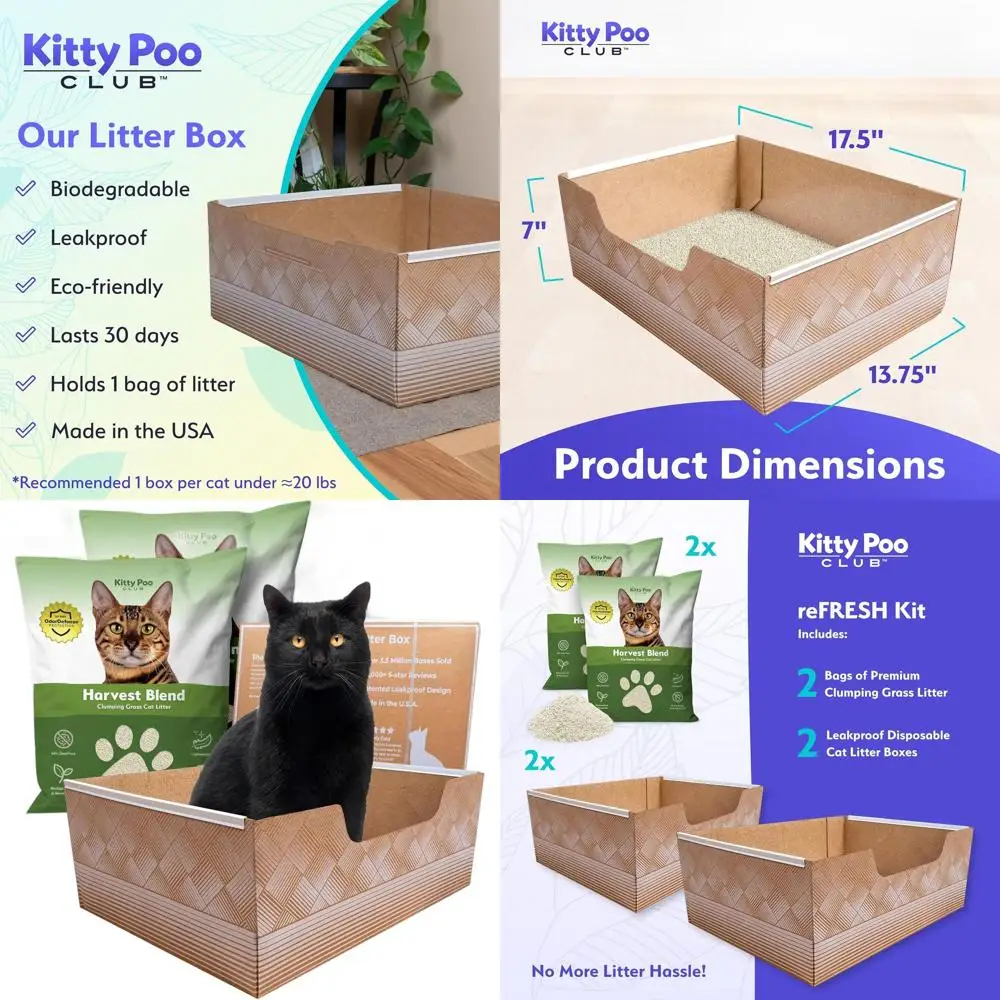 

Portable Double Cat Litter Box Set with Grass Litter Bags for Odor Control and Easy Recycling | Ideal for Travel and Multi-Cat H
