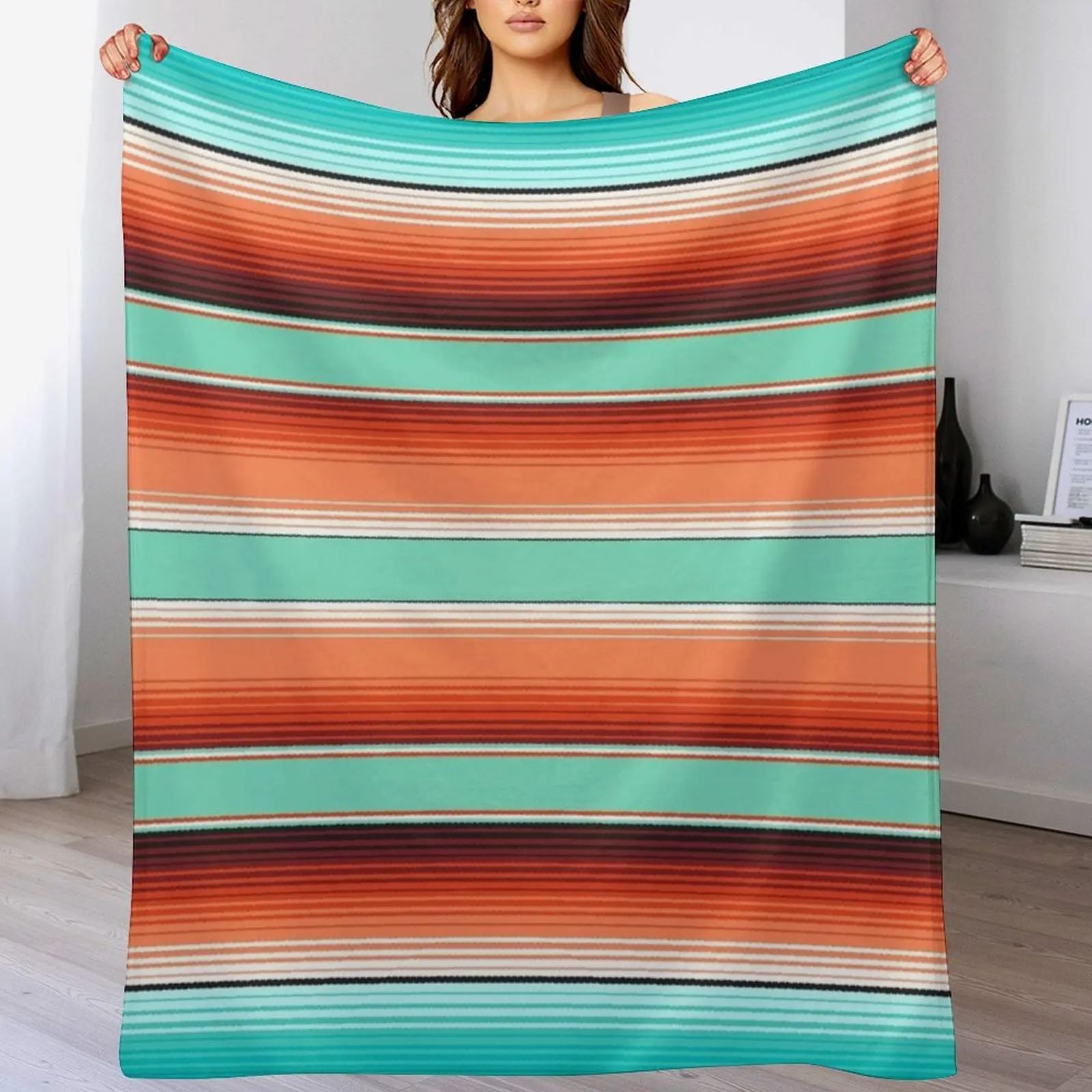 

Teal Turquoise and Burnt Orange Southwest Serape Blanket Stripes Throw Blanket Thin Decorative Throw Luxury St Baby Blankets