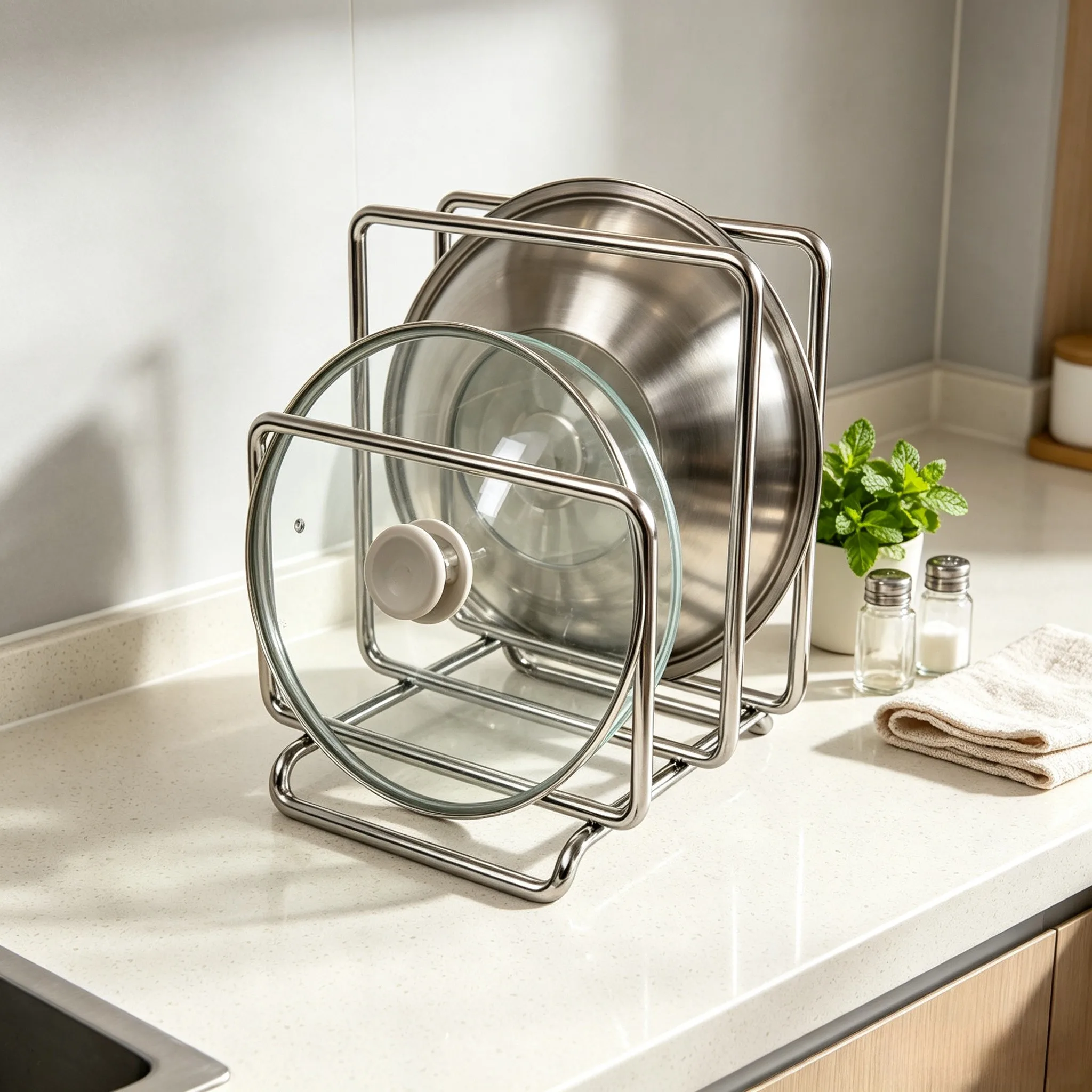 Stainless Steel Kitchen Chopping Board Stand for Cutting Boards Pot Lids Cookie Sheets Muffin Tins Recipe Books 10.5x12.2x16.7cm