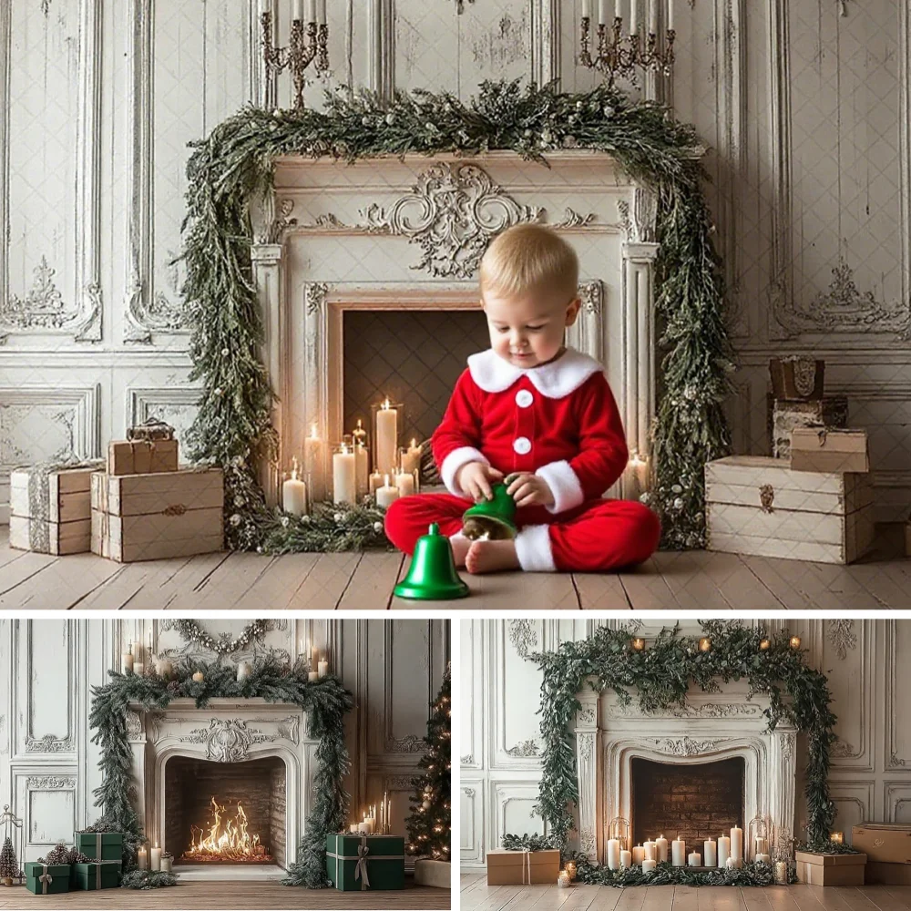 

Fireplace Wreath Christmas Photography Backdrop Children Xmas Holiday Portrait Background Decor Banner Photo Studio Supplies