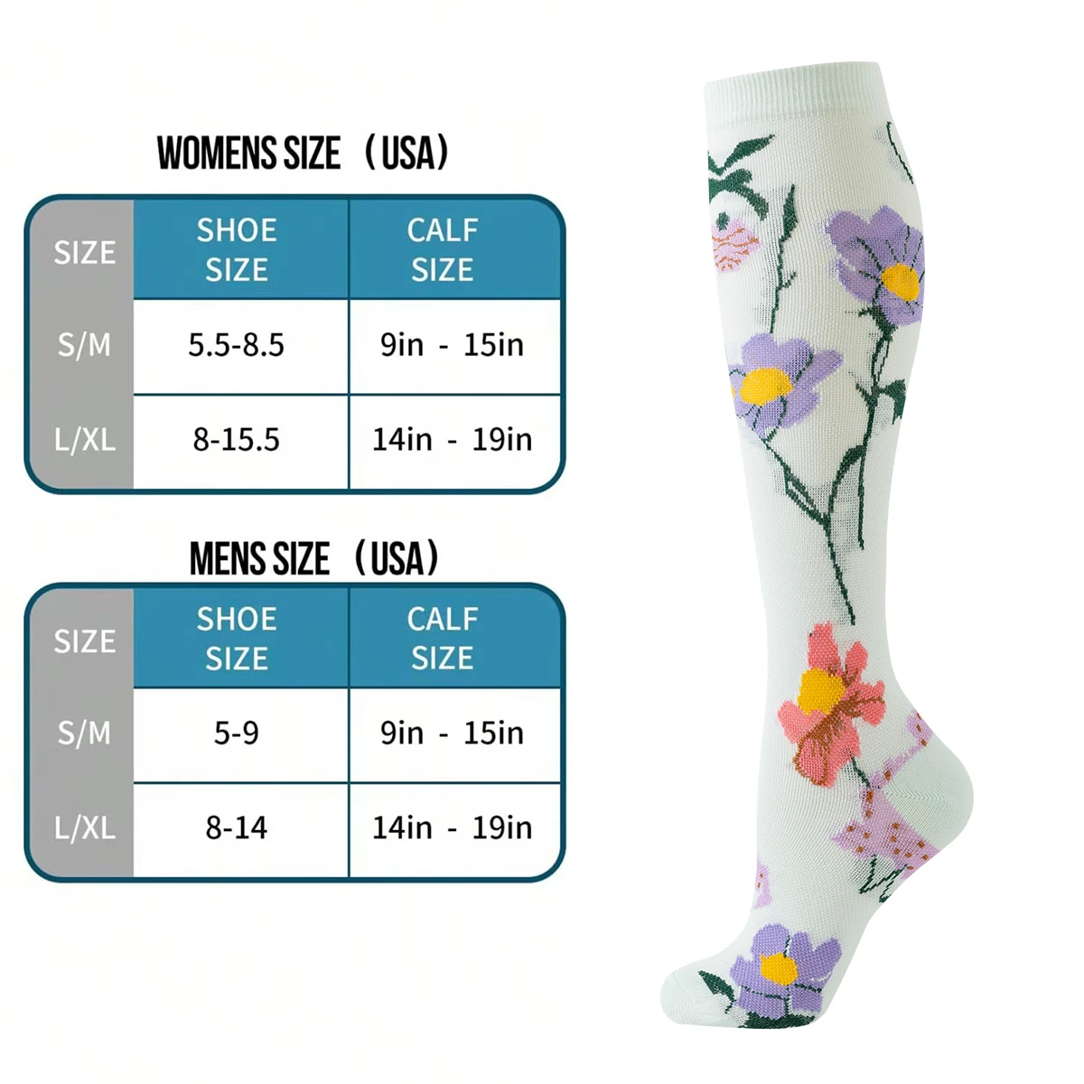 6 ペア花柄圧縮ソックス女性 & 男性ナース卒業圧縮ソックスフラワースポーツストッキング