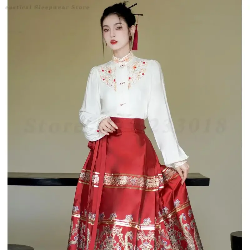 

Bridal Wedding Party Dress Retro Improved Hanfu Elegant Horse Face Skirt Chinese Traditional Printed Mamianqun Novelty Tang Suit