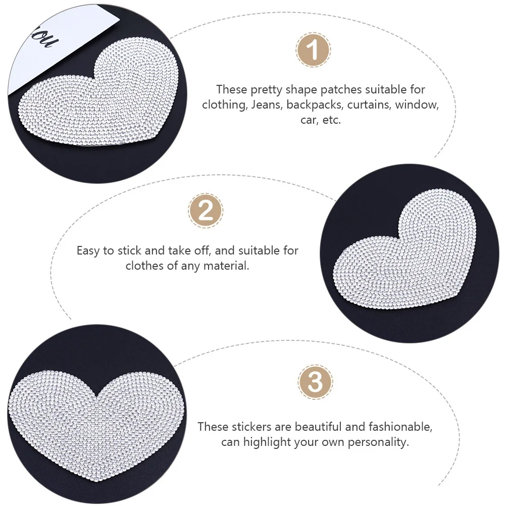 

2 pcs Full Car Sticker Heart Shape Rhinestone Decals For Clothes Bags Jeans Backpacks Window Curtains Auto Decoration