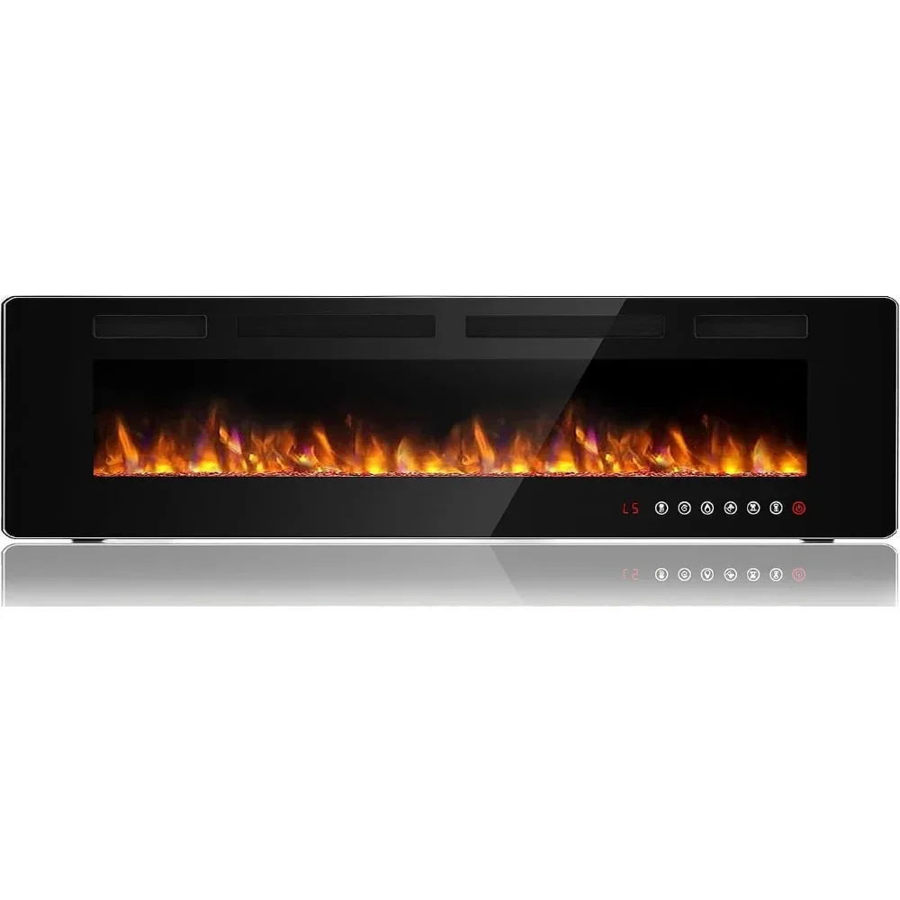 72 inch Ultra-Thin Silence Linear Electric Fireplace, Recessed Wall Mounted Fireplace, Fit for 2 x 4 and 2 x 6 Stud