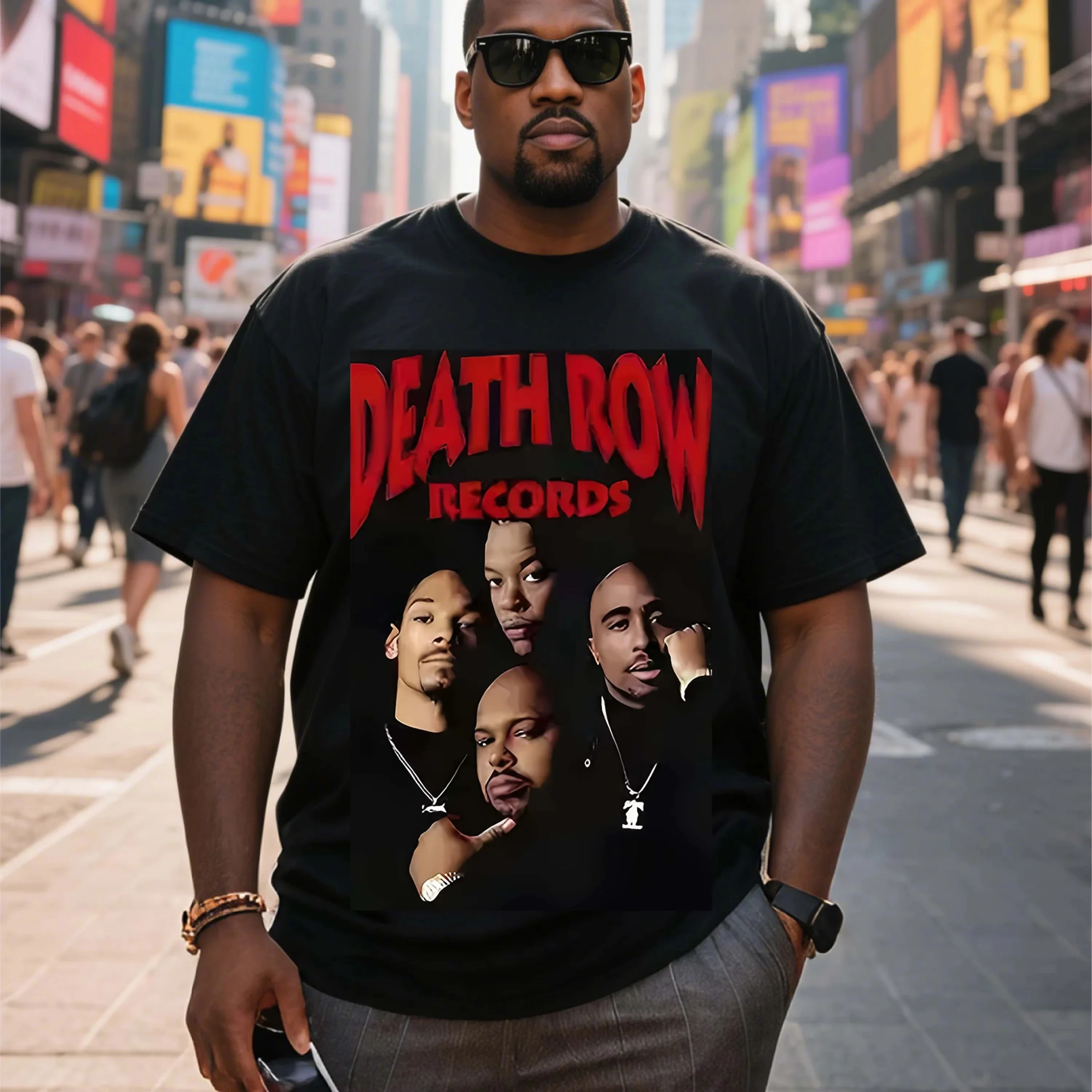 

Plus Size Black Death Row Records Graphic Men's Short Sleeve T-Shirt Suitable for Outdoor Leisure Wear in Summer