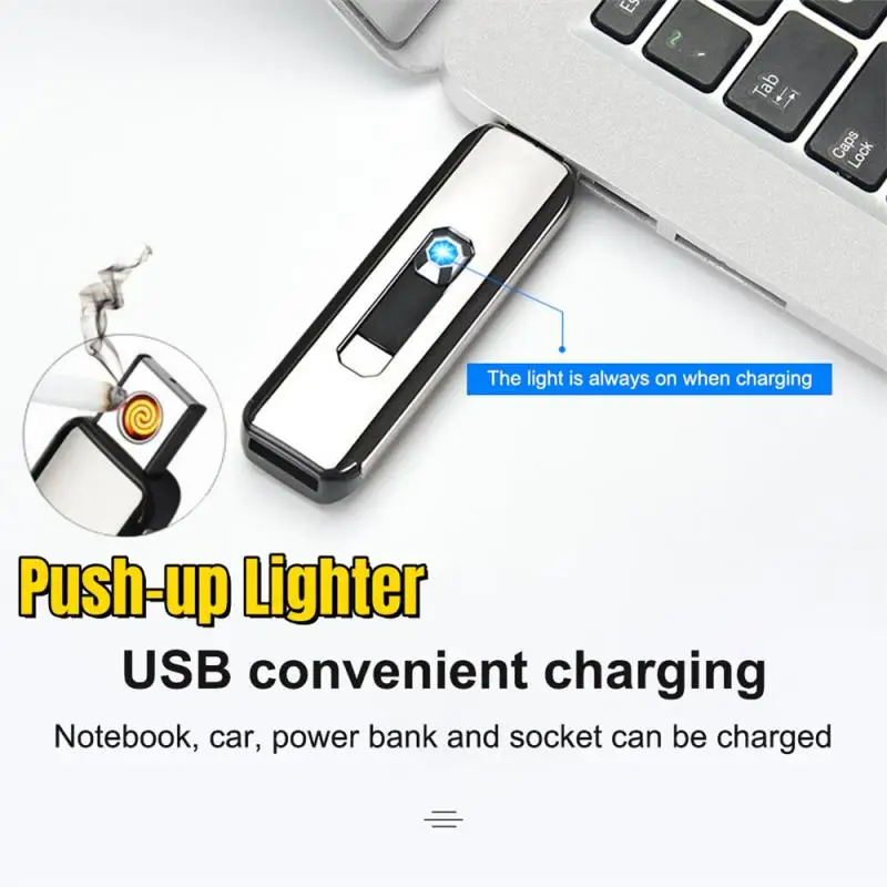 Electronic USB Push-up Button Lighter Double-sided Point USB Rechargeable Windproof Cigarette Lighter Does Not Contain Gas