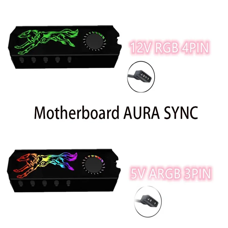 Radiador de 5V M.2 2280 SSD M2 2280, almohadilla térmica de refrigeración, ventilador de turbina, de 12V disipador térmico, RGB AURA SYNC