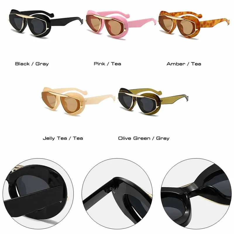 LNFCXI New Y2K Oversized Cat Eye Women Fashion  Sunglasses Retro Unique Lens Amber Shades UV400 Men Punk Sun Glasses