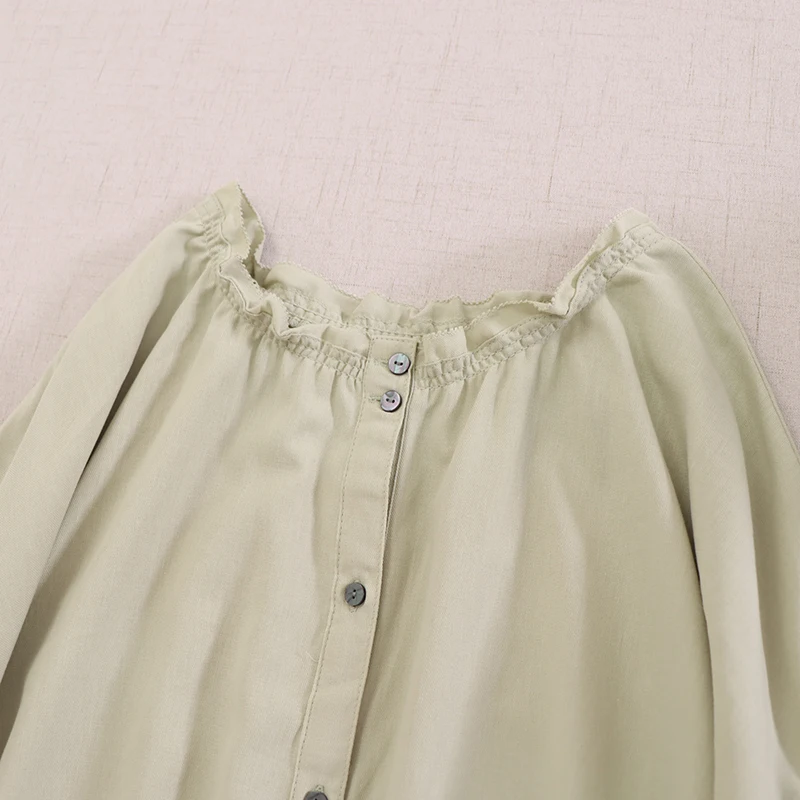 สไตล์ญี่ปุ่น Mori สาวสีทึบเดี่ยว Breasted Robe เสื้อผู้หญิงฤดูใบไม้ผลิฤดูร้อนใหม่แขนยาวลําลองหลวมชุด Midi