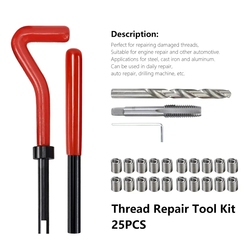 Kit de reparo da rosca m2-m16, 25/75/131pcs, usado para reparar danificado chave macaco ferramenta massa frita torção bit mão