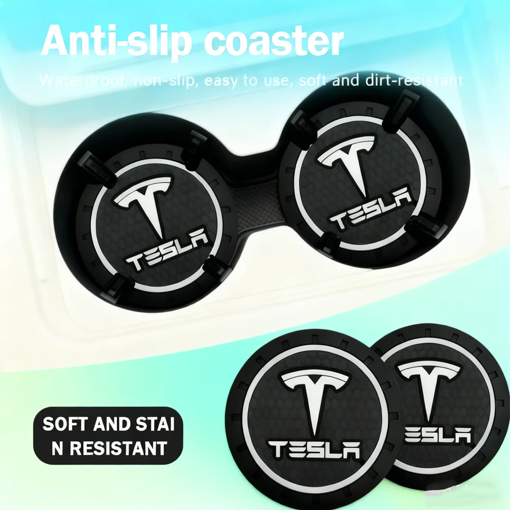 

1pc/2pcs/4pcs Car Coasters Cup Slots Waterproof Cup Pad Non-Slip Mat For Tesla Model 3 S X Roadster Auto Valve Core Accessories