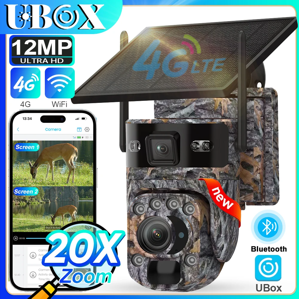 

UBOX 6K 4G SIM Solar Battery Security Camera 20X ZOOM Hunting Trail Camera WiFi Outdoor Wildlife Camera PIR Human Auto Tracking