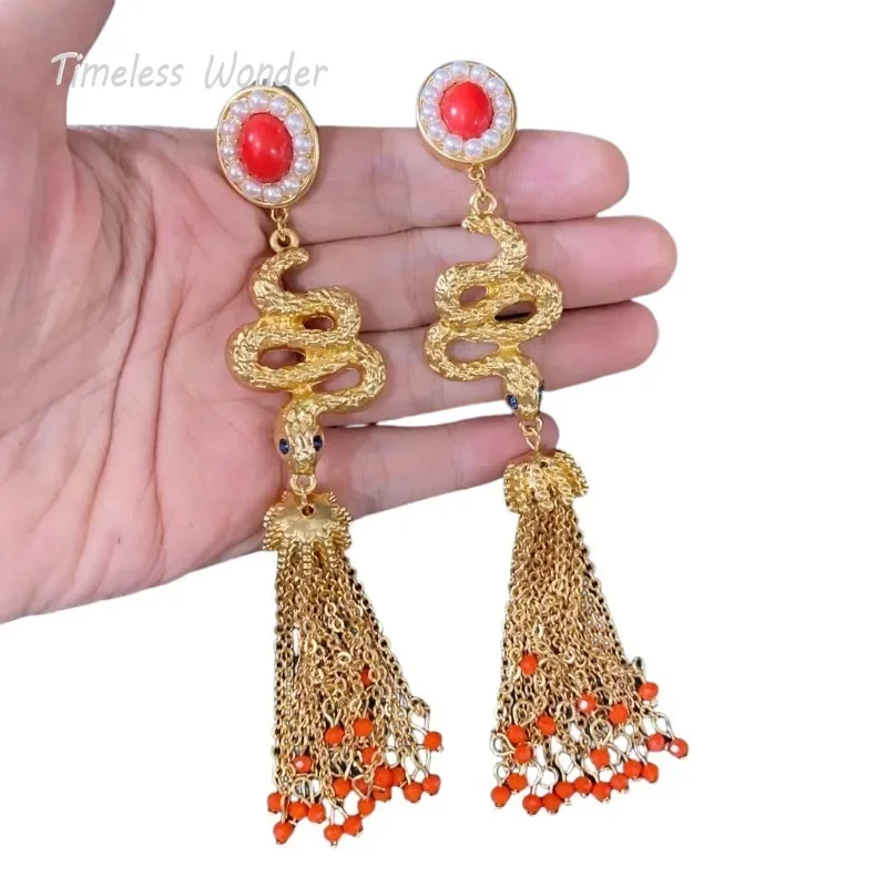 Timeless Wonder Retro Snake Geo Beaded Tassel Stud Earrings for Women Designer Jewelry Gift Brincos Trendy Mix Rare Gift 3289