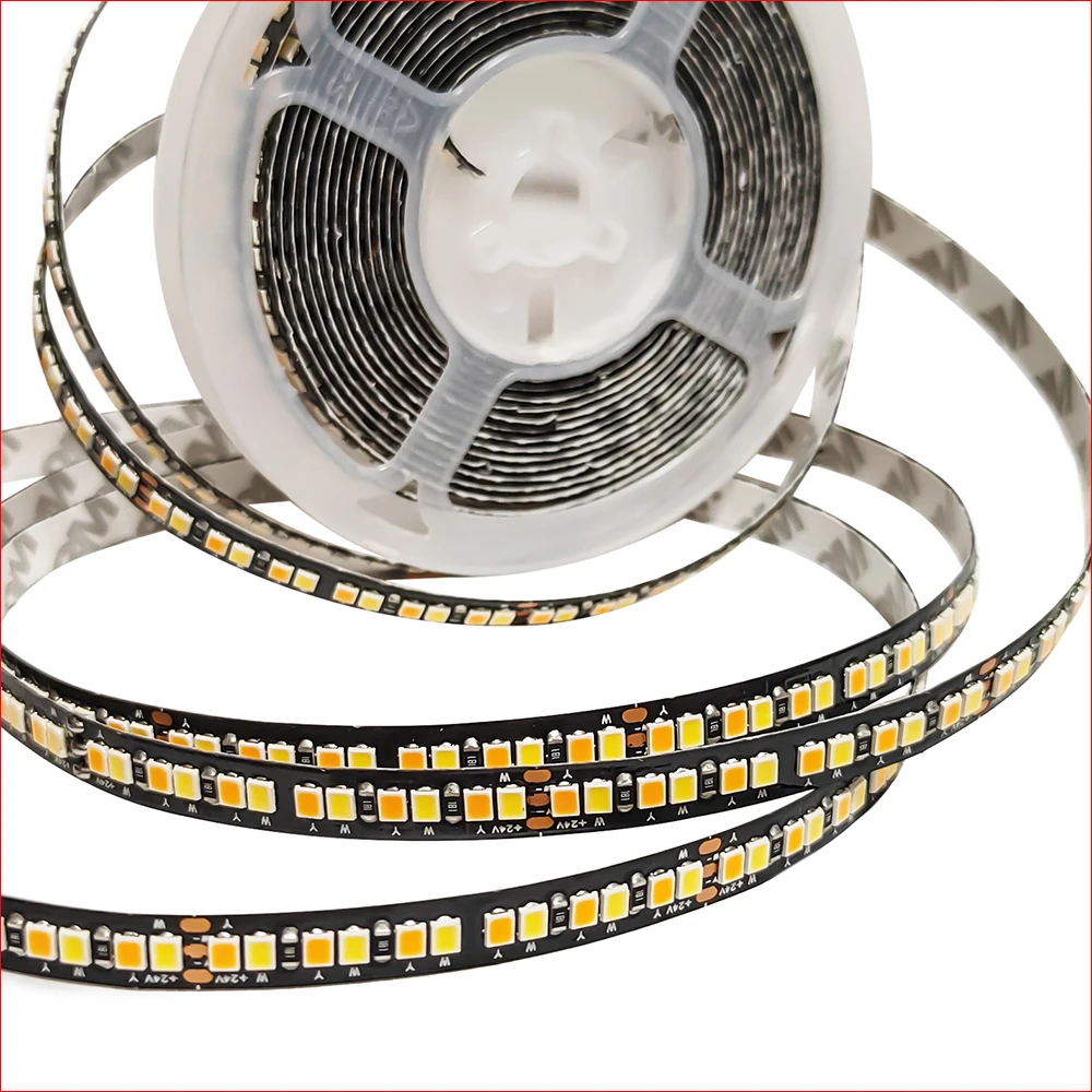 

Highlight 3Colors 5M/Roll LED Strip DC 24V SMD 2835 192LEDs/M White+Warm Light 18W×2/M Lamp Flexible Ribbon Tape Rope Lights