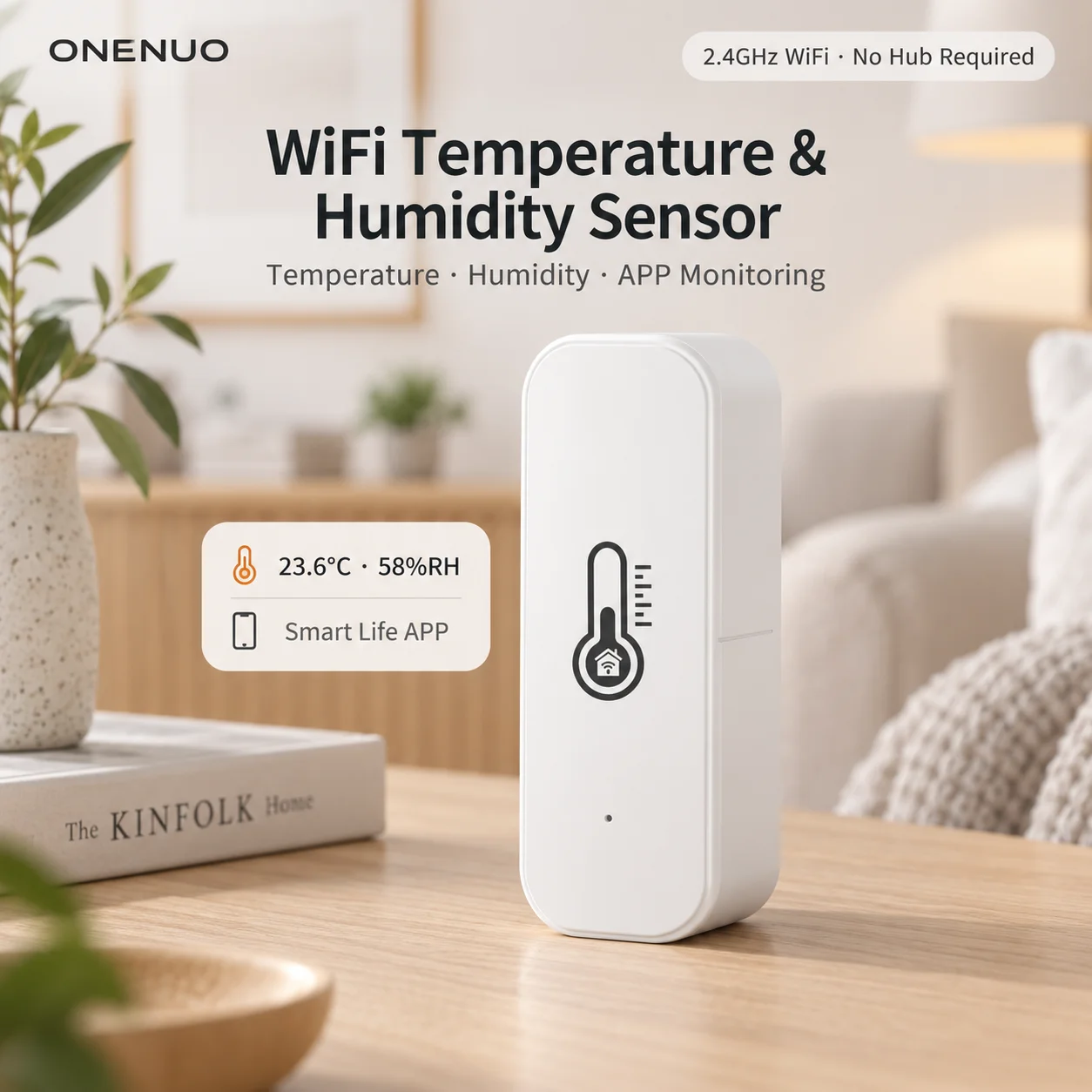 Tuya Smart WiFi Temperature Humidity Sensor Thermometer Hygrometer Smart Life APP Remote Monitor 2.4GHz No Hub Required