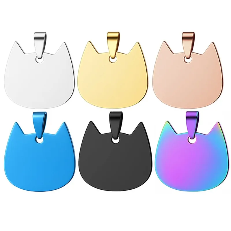 10 Pièces Plaques d'identification vierges pour animaux (chats et chiens) en acier inoxydable poli miroir, breloques de décoration personnalisables pour animaux