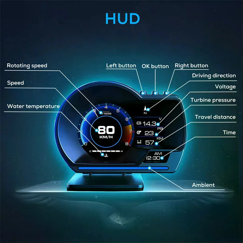 Universal OBD2&GPS Double Systems Meter Speedometer Head Up Display Muti-function Gauge Water Temp Turbo Car Accessories HUD P6