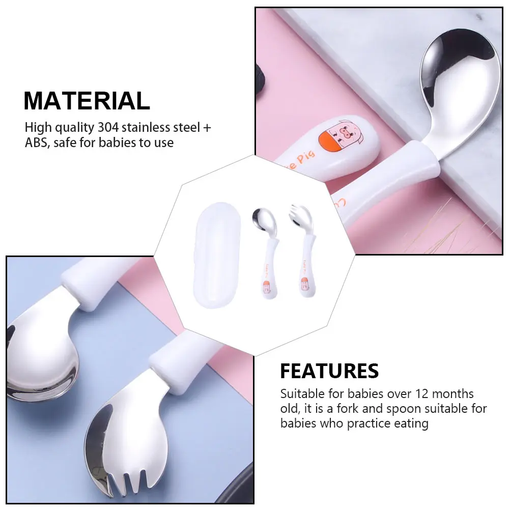 

1 комплект детской посуды, набор вилок и ложек из нержавеющей стали, детские столовые приборы для практики кормления с футляром