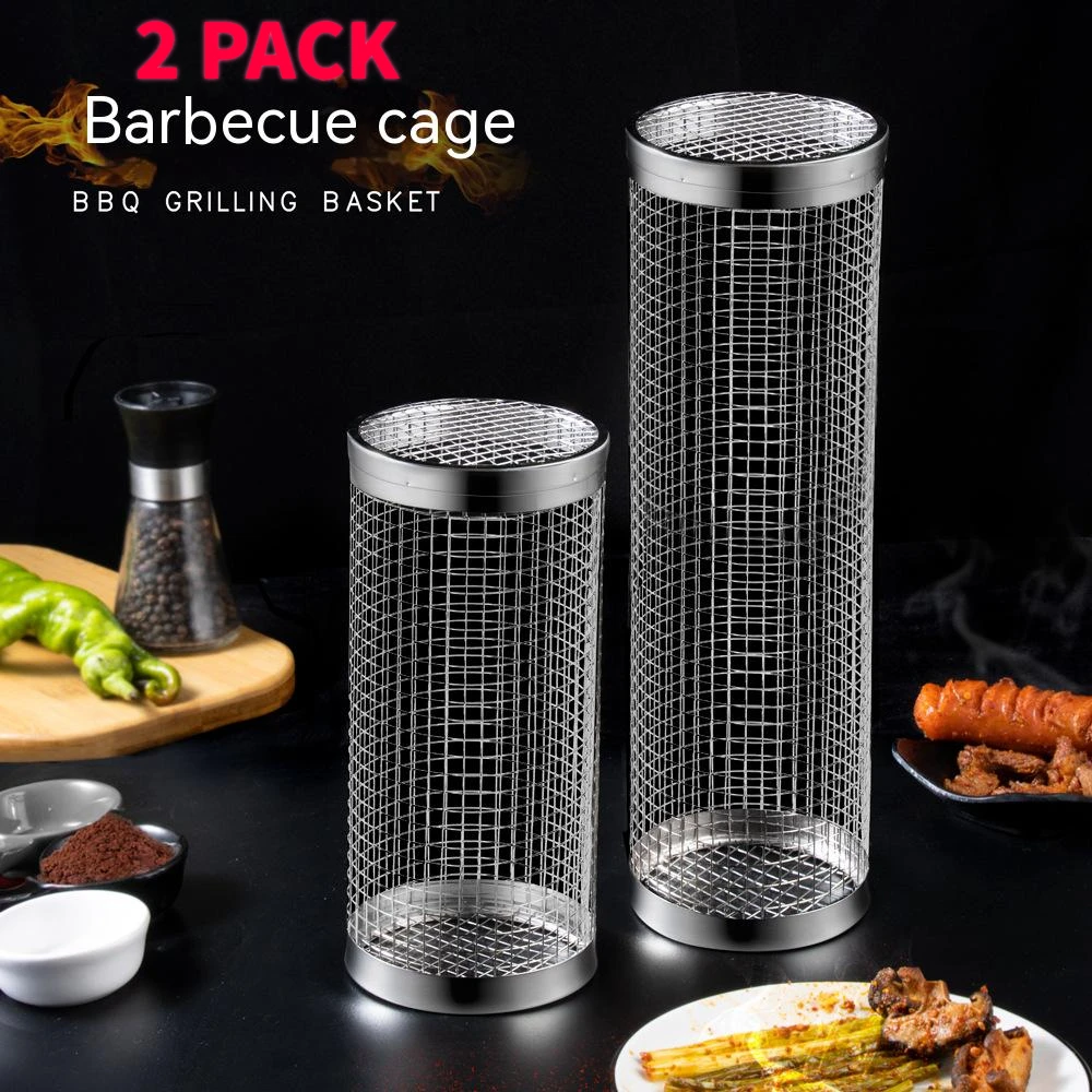 

Stainless Steel Grill Mesh, BBQ Rolling, Barbeque, Portable, Accessories for Fish, Shrimp, 2 Pcs