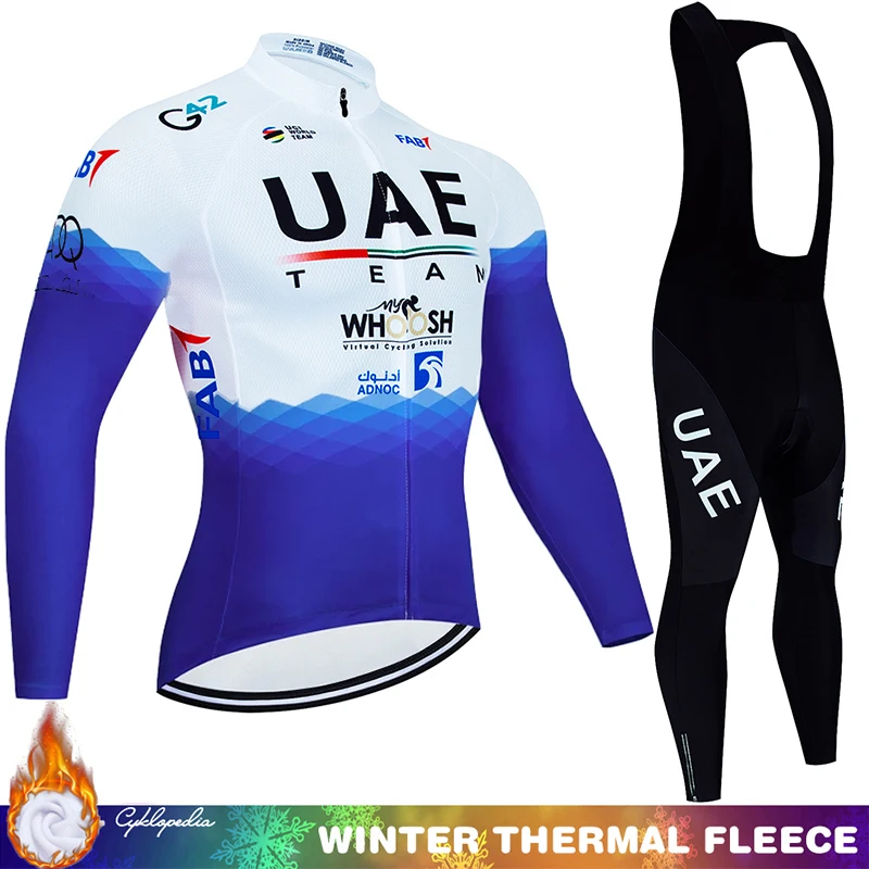 

Man Winter Cycling Set UAE Retro Jersey Fleece Cycle Men Thermal Men's Biking Clothes Clothing Triathlon Shirt Mens Outfit 2024