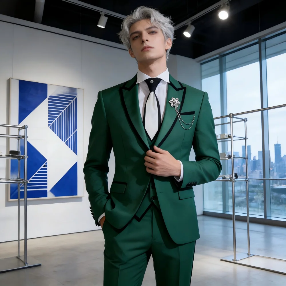 

Men's Solid Slim Fit 3-Piece Business Suit Set with Blazer Vest And Pants for Wedding Party Luxury Fashion Tuxedo