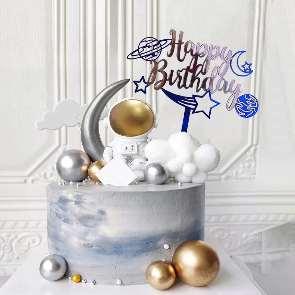 Astronaut Cake Decoration Planets Cake Topper Spaceman Baking Ornaments For Kid Boy Universe Outer Space Birthday Party Supplies