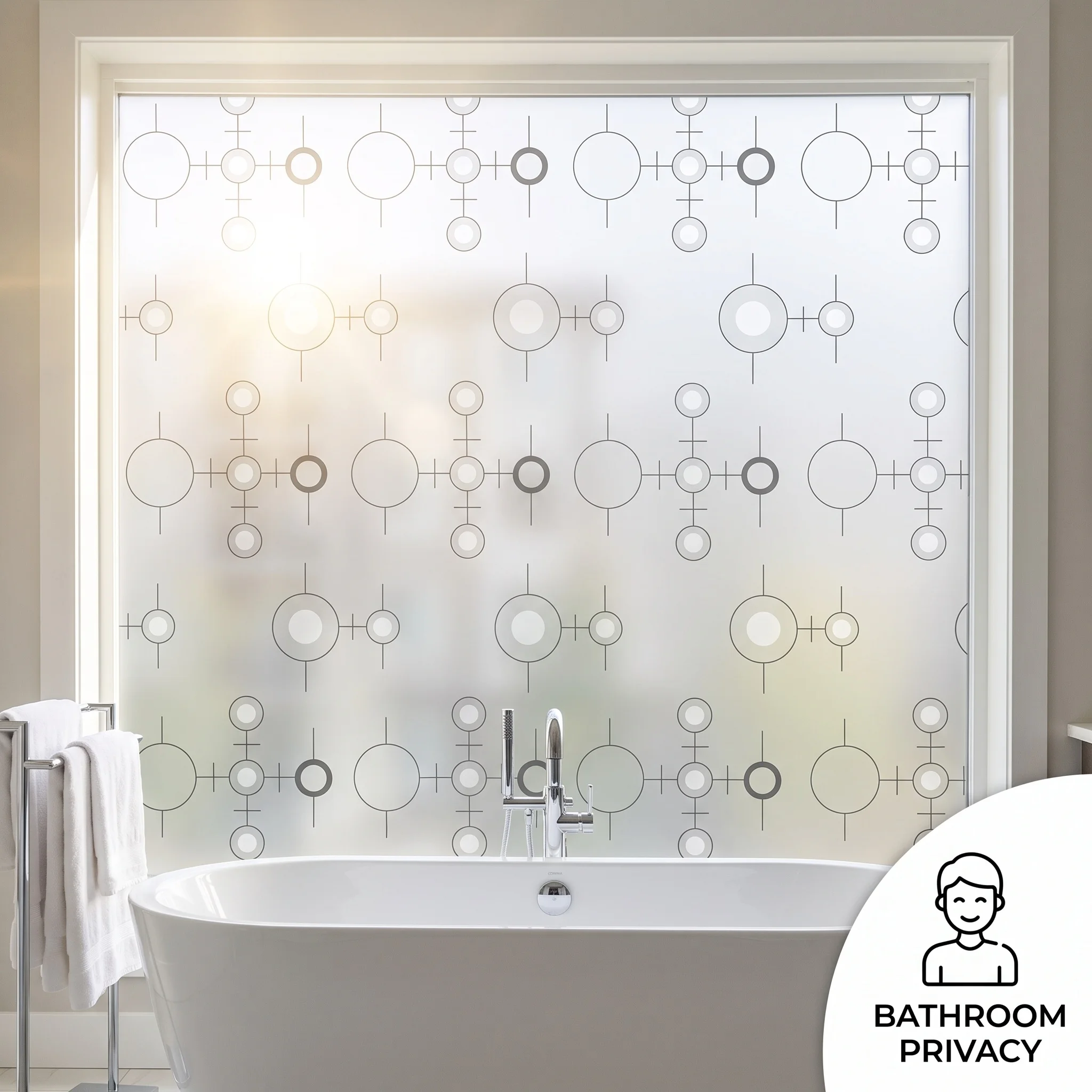Self‑Adhesive Window Film Modern Geometric Circle Pattern Frosted Privacy Window Sticker Anti‑UV Heat Control Opaque Glass Film