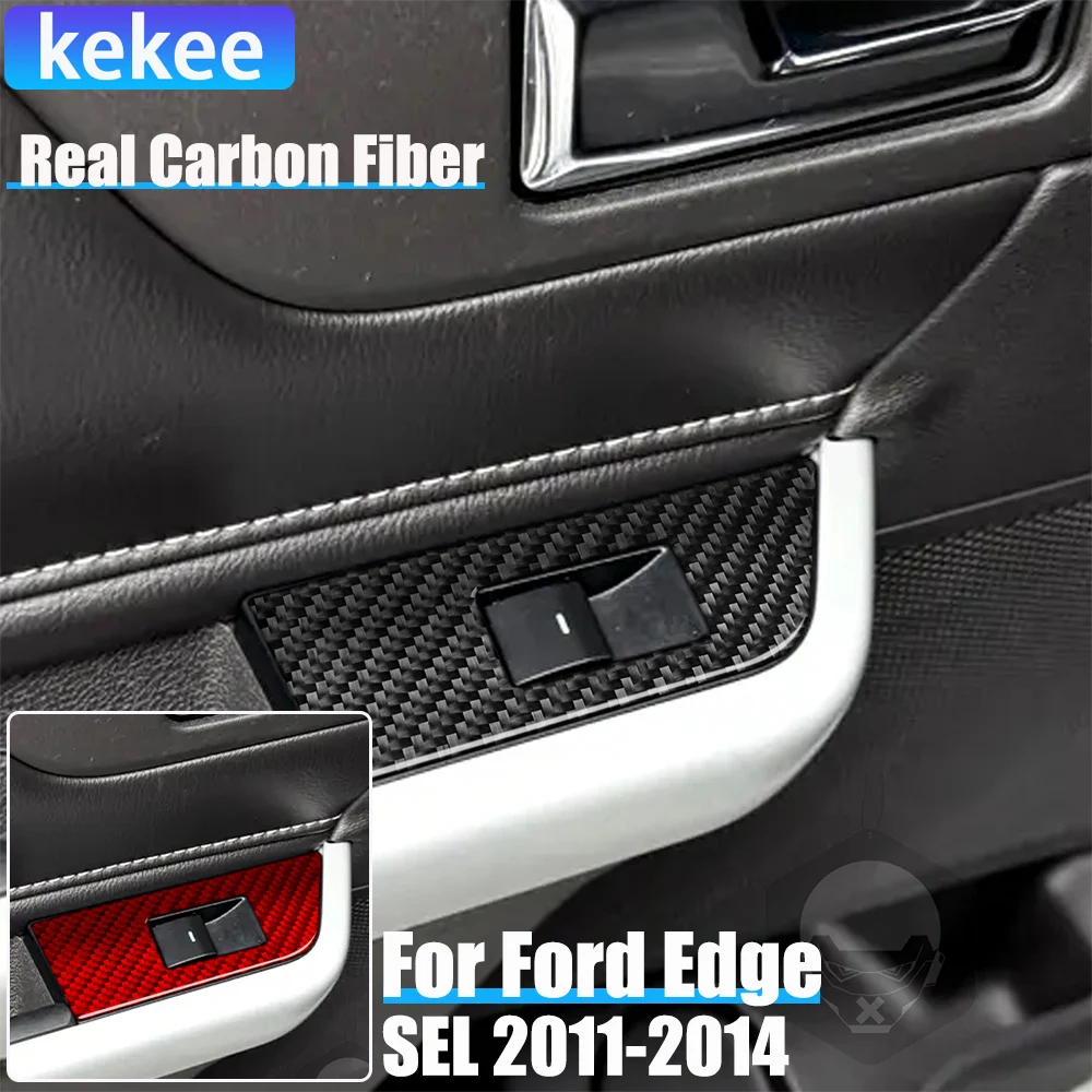 

Real Carbon Fiber Car Accessories Rear Door Window Lifting Decorative Cover Soft Sticker For Ford Edge SEL 2011 2012 2013 2014