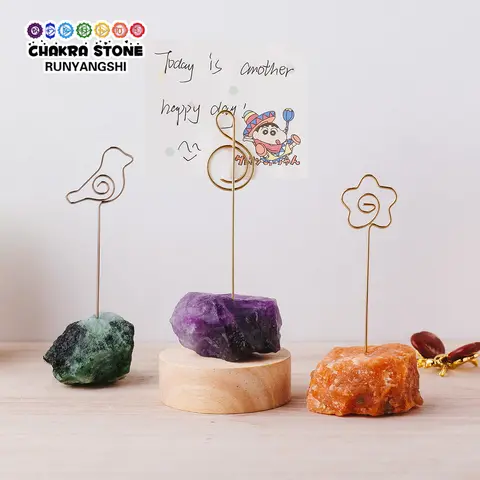 1pc Natural Crystal Amethyst Aventurine Raw Stone Home Desk Decoration Memo Clip Gemstone Original Gifts