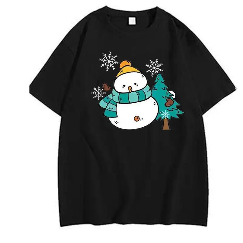 

New Christmas Same Style Santa Claus New Elk Short Sleeved T-shirt Loose Men's and Women's Printed Top Soft Clothes T-shirts