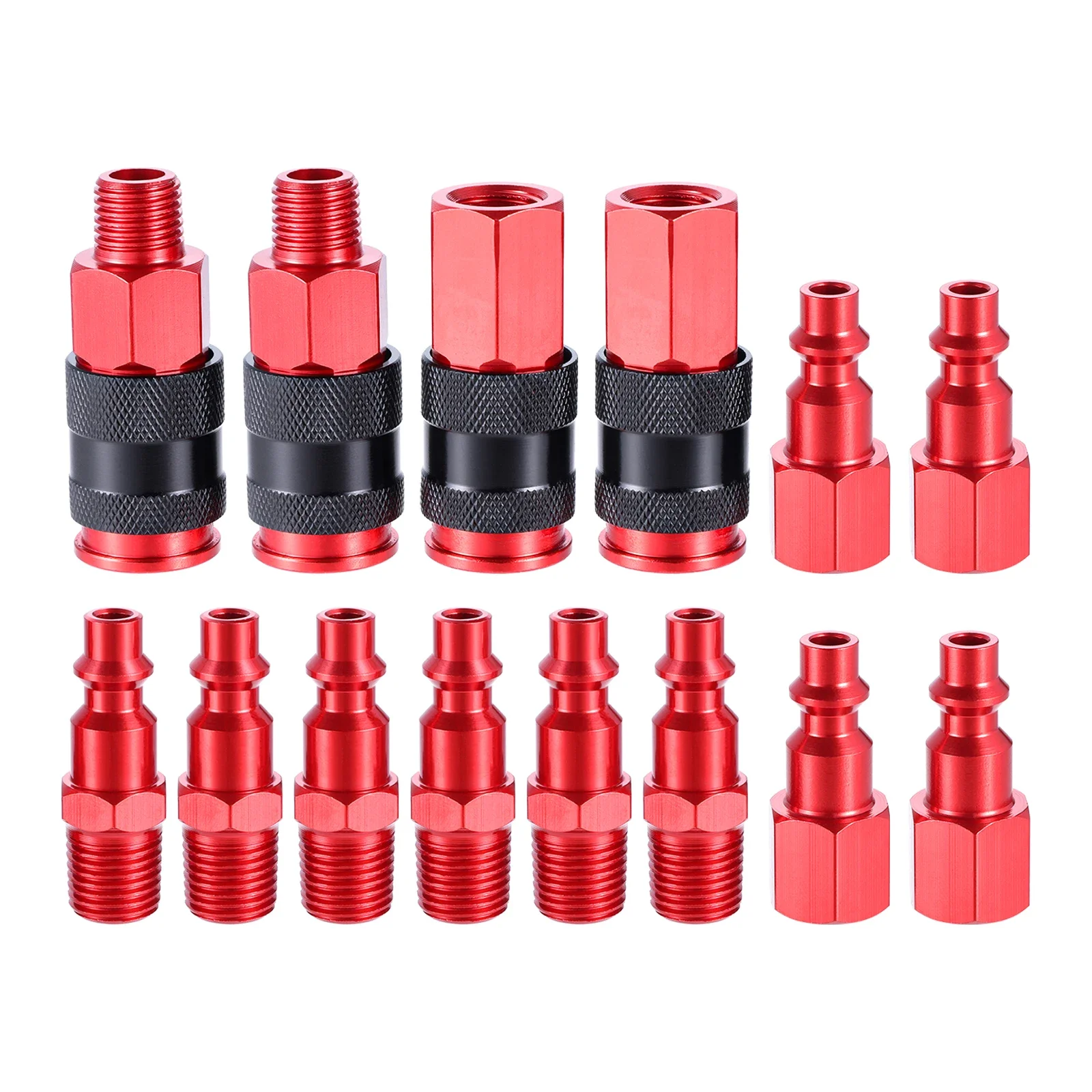 14pcs Red 1/4 Inch NPT Quick Connect Air Coupler Plug Kit Air Compressor Industrial Pneumatic Tool Universal Air Hose Fittings