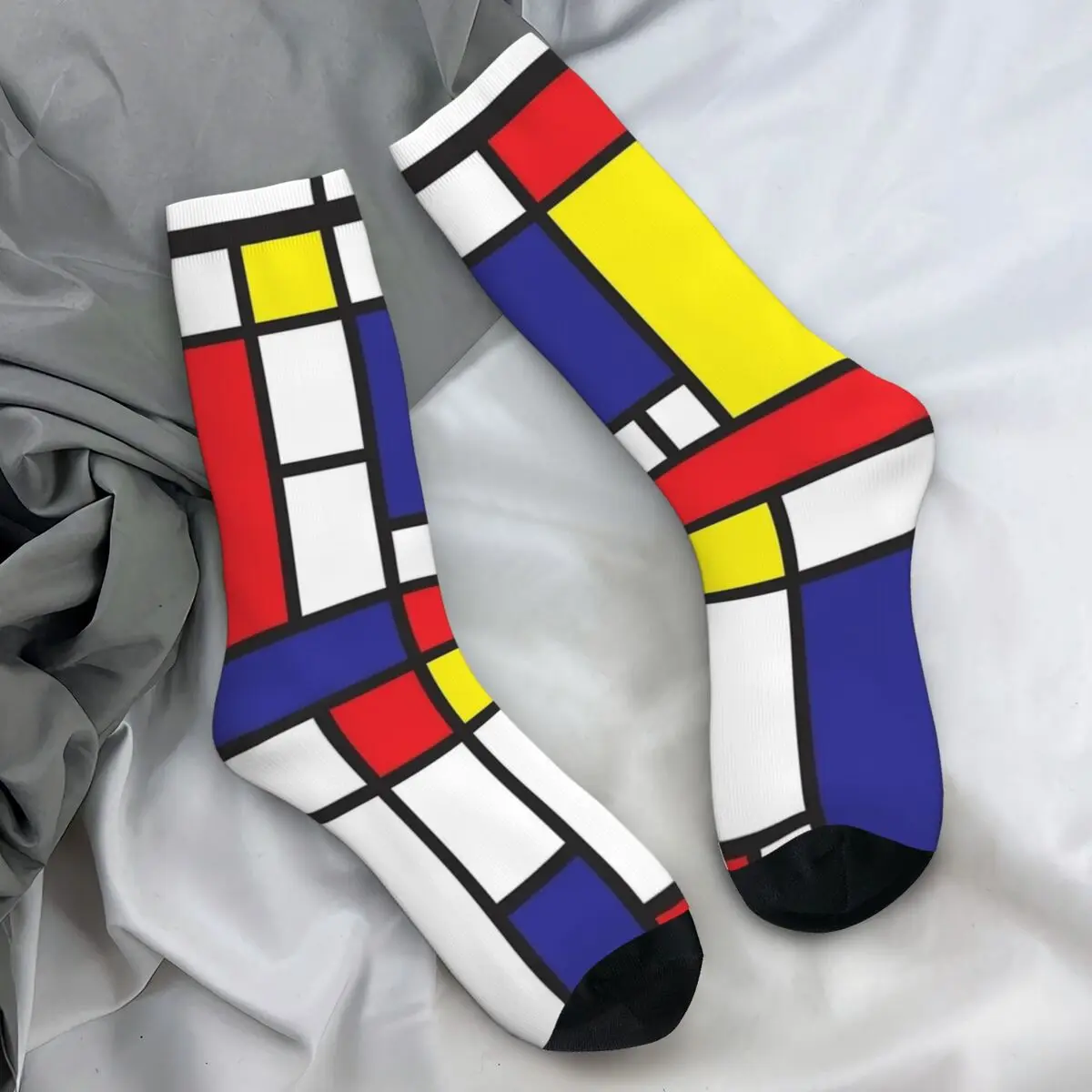 Piet Mondrian Socks Abstract Geometric Art Red Blue Yellow Rectangles Vintage Stockings Women Men Medium Socks Non Slip Socks