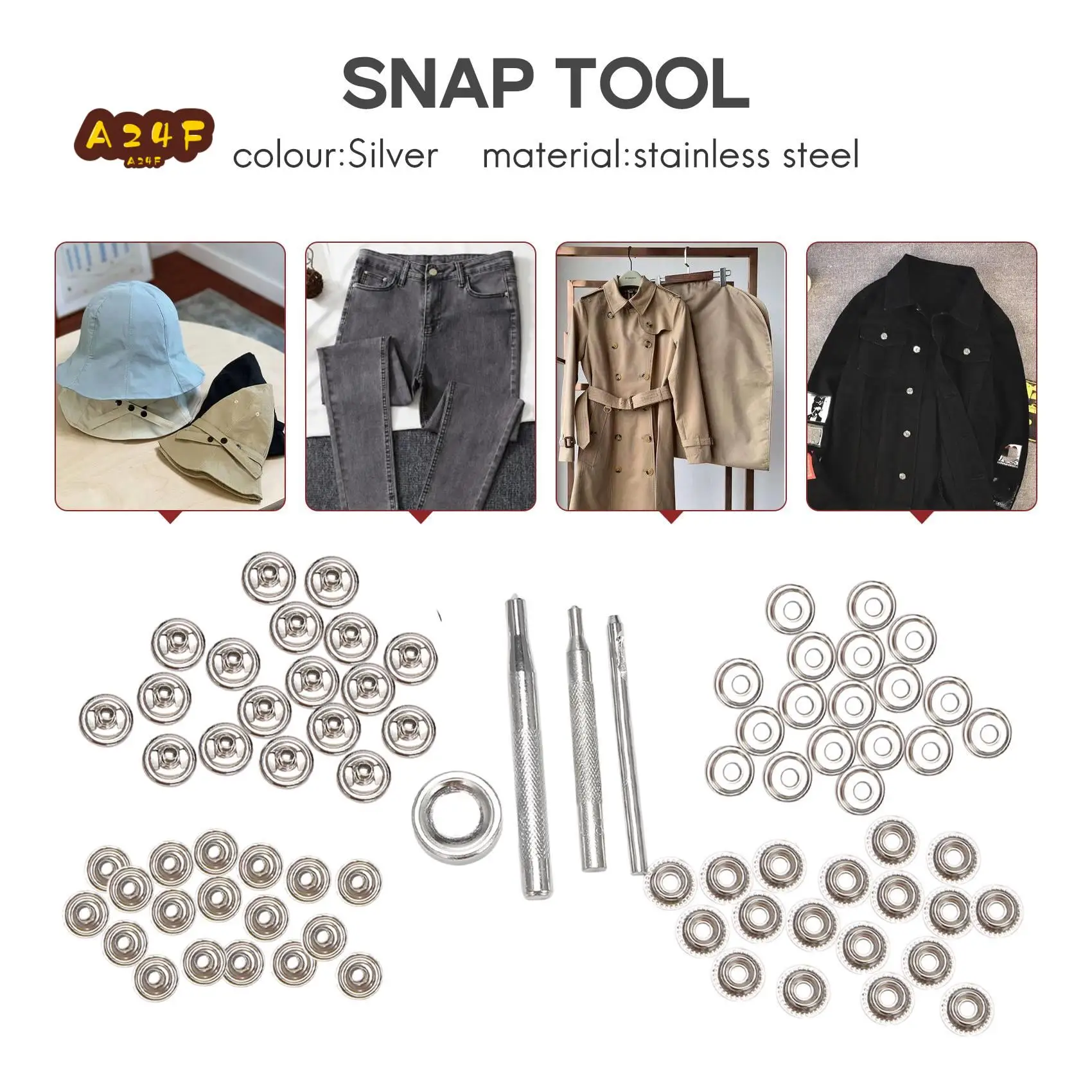 

A24F-72Pcs 15MM Stainless Steel Fastener Snap Press Stud Button For Marine Boat Canvas With Punching Set Tool Kit Silver