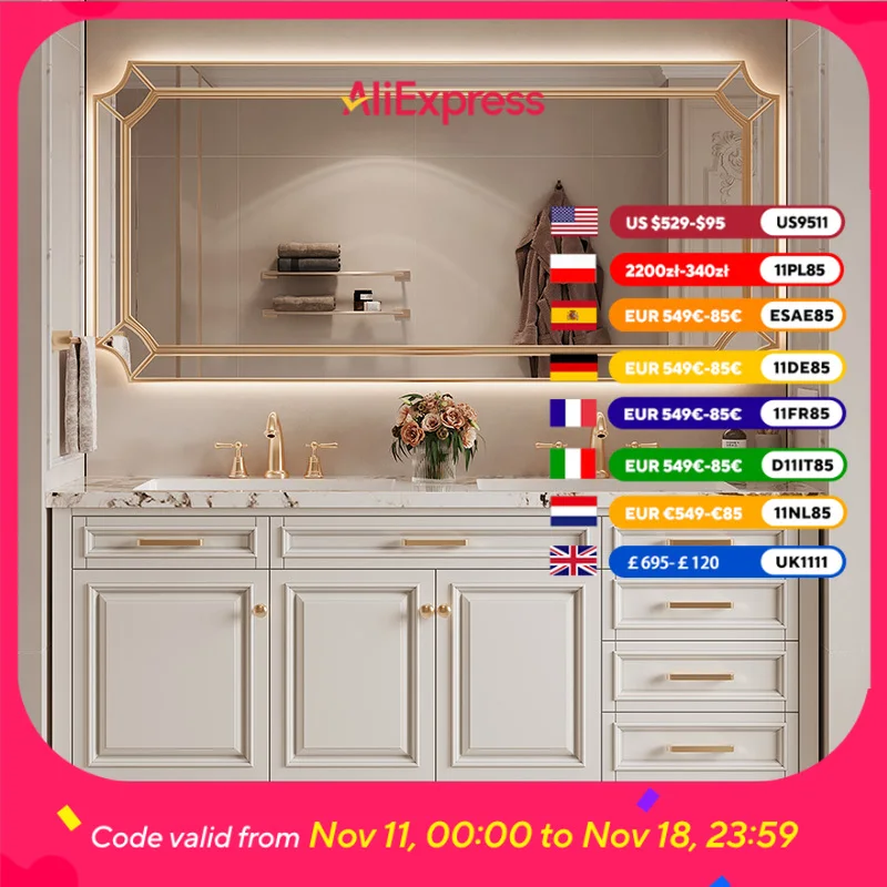 

Белый роскошный современный шкаф для ванной комнаты, зеркальная раковина, стоячий керамический шкаф для хранения вещей, органайзер для туалетного столика, мебель Badschrank