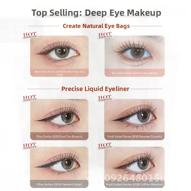 Flortte Silkworm Pen Eyeliner liquide pointe Ultra-fine colle de maquillage marron longue durée pour Eye Liner Kit d'apprentissage d'ombre universelle