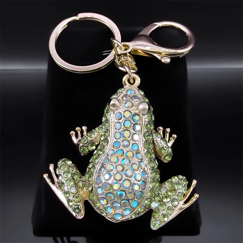 Animal Frog Car Keychains for Women Men Green Rhinestone Alloy Gold Color Keyring Bag Souvenir Charm Jewelry porte clés K5266S01