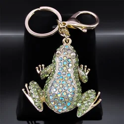 Portachiavi per auto Animal Frog per donna uomo lega di strass verde colore oro portachiavi borsa Souvenir Charm Jewelry porte clys K5266S01