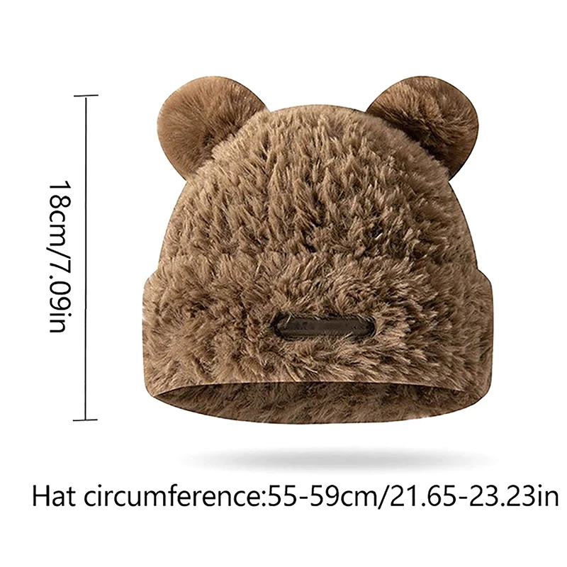 Bear Ears Plush Beanies Hat Winter Cute Warm Thickened Knitted Cap Korean Version Sweet Versatile Ear Protection Women\'s Hats