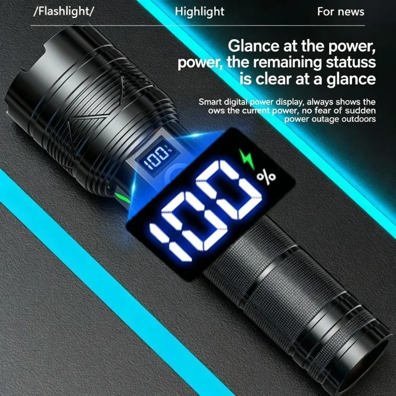 Portable LED Flashlight Super Bright Zoom Torch USB Charging Waterproof 5 Light Modes Work Lamp For Camping Night Walk Hunting