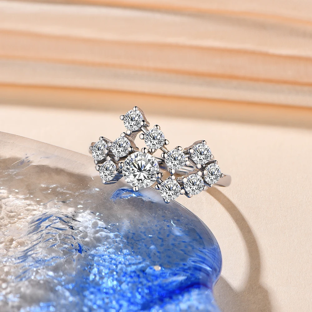 CHARMING 1CT 925 Sterling Silver Moissanite Diamond Rings for Women Handmade  6.5mm Round Cut Ring Engagement Bride Wedding Gift