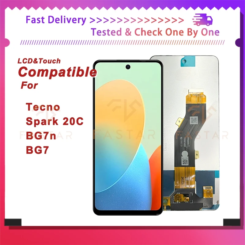 

BG7 6.6"Tested For Tecno Spark 20C lcd BG7n LCD Display Touch Screen Digitizer Assembly Parts Replacement Spark20C lcd