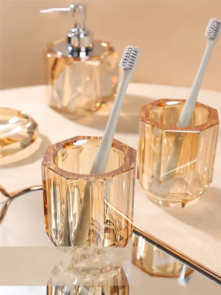 

Bathroom Set Crystal Glass Liquid Soap Dispenser & Dish Toothbrush Holder Gargle Cup Luxury Birthday Presents Tabletop