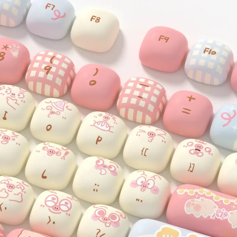 Imagem -04 - Cute Piggy Keycaps para Meninas Perfil Mog Pbt Cap Chave de Pão Redondo Sublimação Térmica Teclado Mecânico Cat Grupo Presente