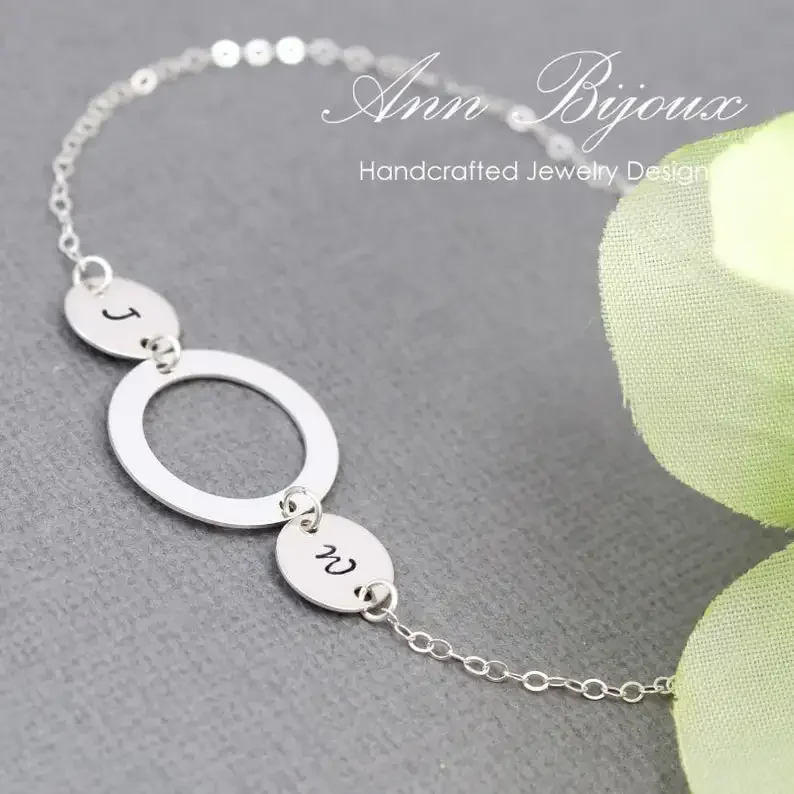 Personalized Initial Chain Link Bracelet, Hand Stamped Family Initial Bracelet, Mother Bracelet, Grandma Initial Bracelet, Mommy